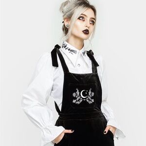 Disturbia Black Velvet Jumpsuit with Moon Embroidery